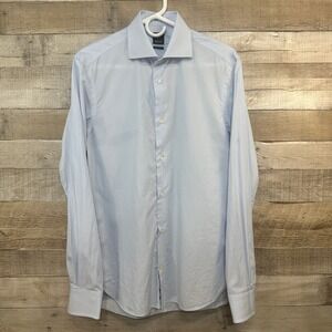 Boggi Milano Mens Slim Fit Blue Micro Check Cotton Dress Shirt Size 39 15.5